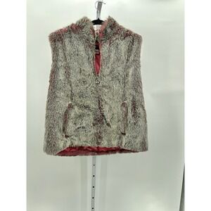 Neckworks Faux Fur Vest Zip Front‎ Lined Brown And Pink Woman's Size Large L